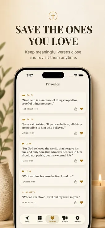 Saved favourite verses in the app