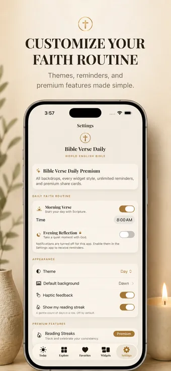 Reminder and appearance settings in the app